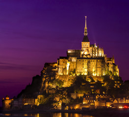 Mont Saint Michel castle at night scene