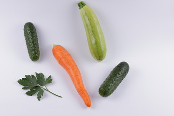 Cucumbers, zucchini and carrots for salad