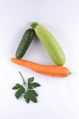 Cucumbers, zucchini and carrots for salad