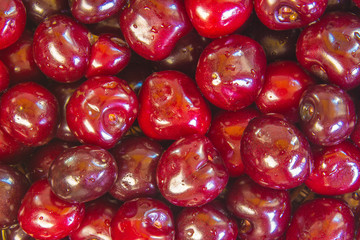 Background of fresh cherries. Top view