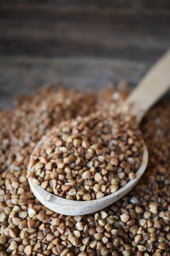 buckwheat with wooden spoon 