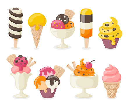 Collection of 9 tasty ice creams. Vector illustration.