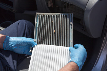 Cabin air filters, dirty and clean