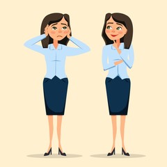 Young women in elegant office clothes. Worry