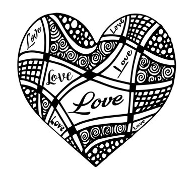 Hand drawn heart with ornament isolated. Vector illustration