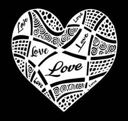 Hand drawn heart with ornament isolated. Vector illustration