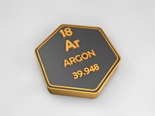 Argon - Ar - chemical element periodic table hexagonal shape 3d illustration