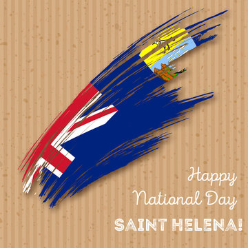 Saint Helena Independence Day Patriotic Design. Expressive Brush Stroke in National Flag Colors on kraft paper background. Happy Independence Day Saint Helena Vector Greeting Card.