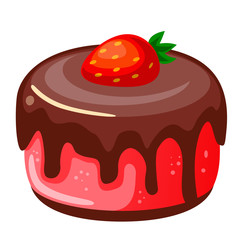Vector illustration, icon decorative cake with strawberries and chocolate isolated on a white background. Print, template, design element