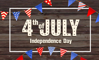 4th July - Independence day of United States of America - festive vector set with different holiday symbols isolated on blue background