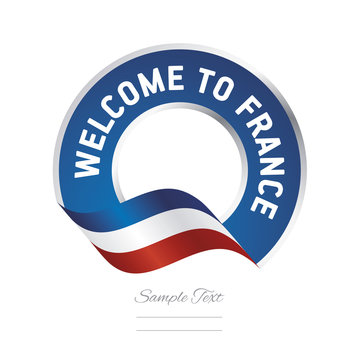 Welcome to France flag blue label logo icon