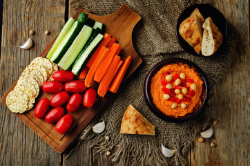 Red Bell pepper hummus with vegetables