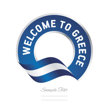 Welcome to Greece flag blue label logo icon