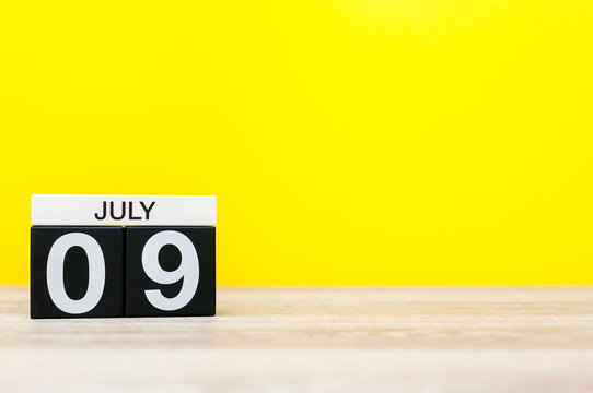 July 9th. Image of july 9, calendar on yellow background. Summer time. With empty space for text