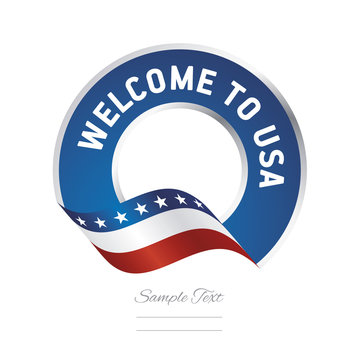 Welcome to USA flag blue label logo icon
