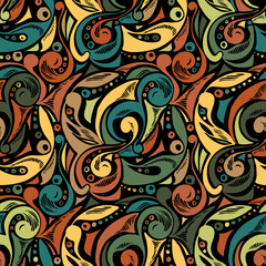 Seamless abstract pattern. Colorful seamless pattern of hand-drawn objects. Seamless pattern from doodles. Use as a background for packaging, postcards, wallpaper, prints on fabric, etc.