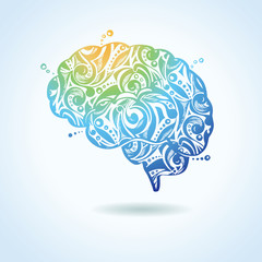 Colorful vector brain illustration. Hand-drawn brain. Doodles