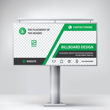 Billboard Design, To Advertise A Construction Company, A Template For Placement Of Photos And Text, Green Banner Vector Background