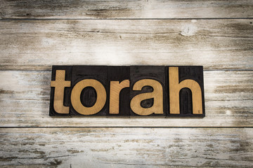 Torah Letterpress Word on Wooden Background