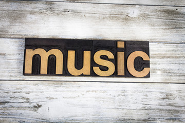 Music Letterpress Word on Wooden Background
