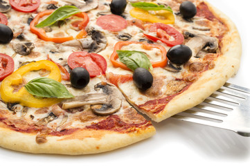 Pizza with ham, pepper and olives