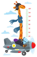 Giraffe on plane. Meter wall or height chart