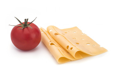 Cheese and tomatoes on a white background