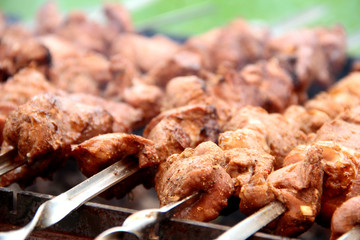 grilled meat on skewers