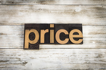 Price Letterpress Word on Wooden Background