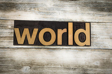 World Letterpress Word on Wooden Background