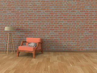 Living room with armchair and lamp. 3D Rendering