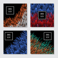 Poster design template. Vector cover graphics set. Dynamic line with colorful gradient on dark color. Stylish geometric background for business cards, invitations, gift cards, flyers, brochures.