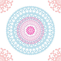 Blue and pink Mandala Seamless Pattern. vector illustration.