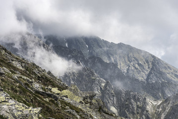 Mountain landscape on a cloudy day with rain clouds. Tatra Mountains.