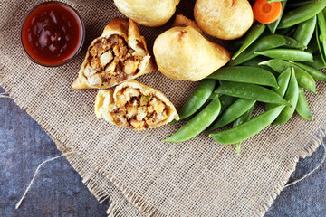 Indian special traditional street food punjabi samosa or Coxinha, Croquete and other Fried Brazilian Snacks