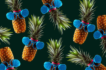 Retro design tropical style concept.Pattern with hipster pineapple summer decoration background