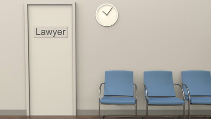 Waiting room at lawyer office. Law practice concept. 3D rendering