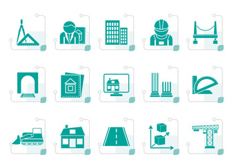Stylized architecture and construction icons - vector icon set