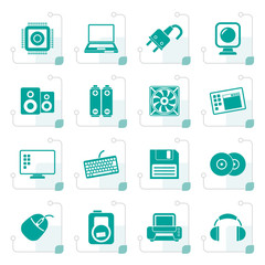 Stylized Computer Items and Accessories icons - vector icon set
