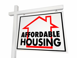 Fototapeta premium Affordable Housing Home for Sale Sign 3d Illustration