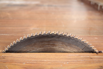 a circular saw at a furniture factory.