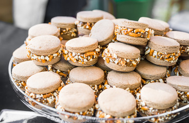 Alfajor, a traditional Argentine sweet dessert, at a street food market

