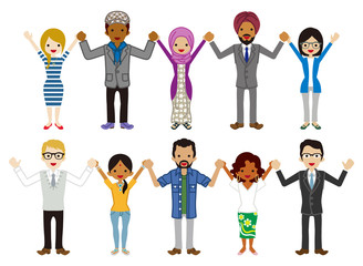 Multi Ethnic young adults Group people set - Holding hands