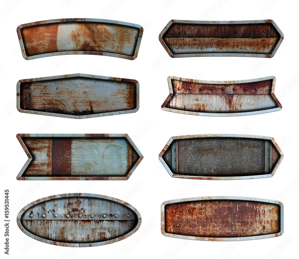 Poster old steel metal sign plate texture background isolated on white, with objects clipping path for desi