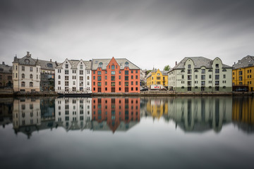 Fototapeta na wymiar Alesund, one of the most recognizable city in Norway due to its buildings completely different from traditional norwegian ones