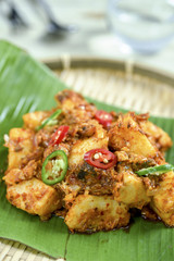 Instant ketupat or cake rice. Fried rice or 'nasi himpit goreng'.