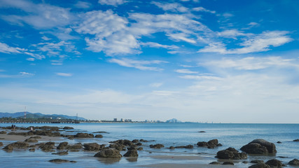 Tropical beach with clear water and blue sky