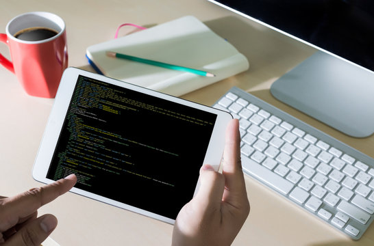 Developer Team Working Laptop Computer Mobile Application Softwareand Web Design Online Technology Content script to display
