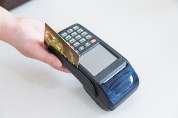 Card payment with chip and pin machine in shop