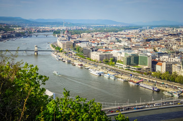 Fototapeta na wymiar View of Budapest city and Danube river, Hungary
